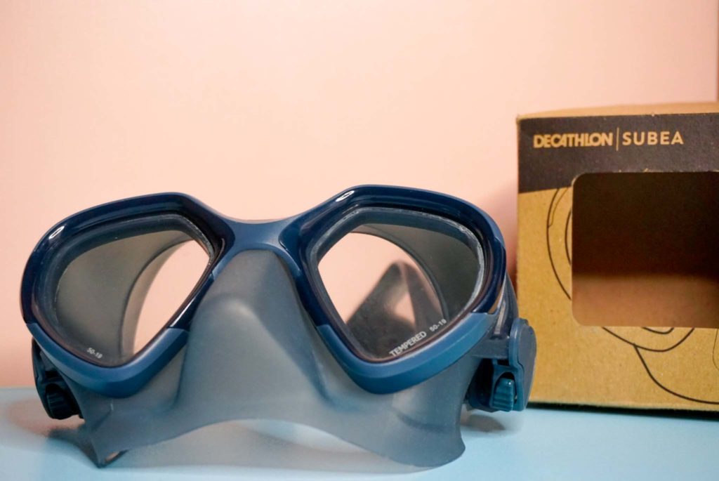 front of Decathlon's newest low volume freediving mask