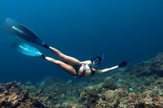 a female freediver underwater