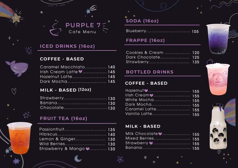 Purple 7 Cafe's menu of beverages
