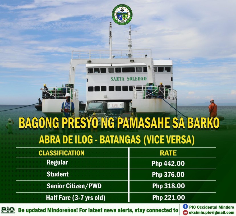 Ferry fare Batangas to Abra de Ilog